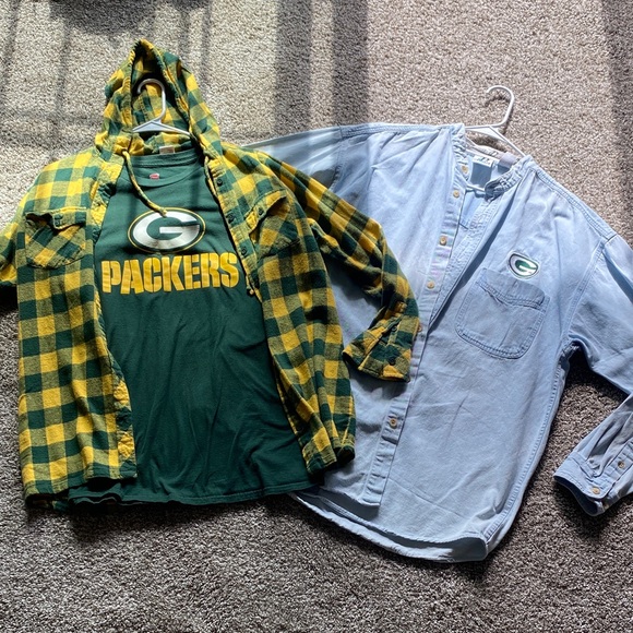 Multiples Tops - 🖤 Green Bay Packers Tee Yellow & Green Hooded Flannel & Jean Jacket Wisconsin